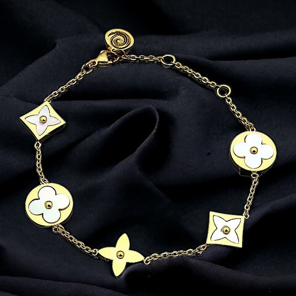 Gold Four Leaf Clover Bracelet, Charm, LV Luxury Chain Link Gift Gir… - Picture 2 of 8